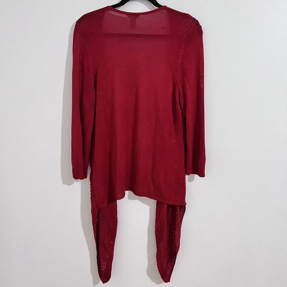 Chico's Knit Open Cardigan Size 3 / XL Red Waterfall Cottage Layer Boho Business - Picture 2 of 6